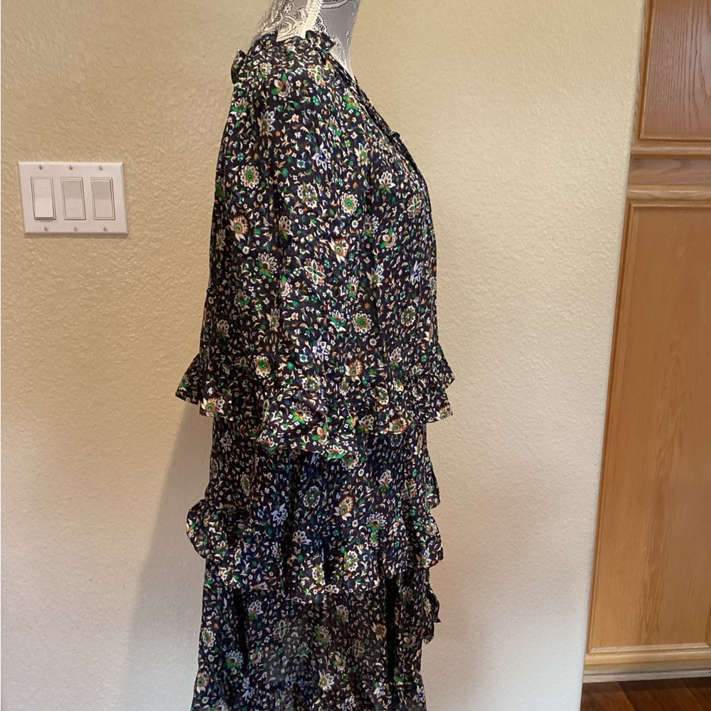 NEW Tory Burch 100% Silk 3-Tier Navy Soleil Ruffle Dress - Picture 4 of 13